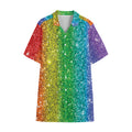 Rainbow (NOT Real) Glitter Print Cotton Hawaiian Shirt