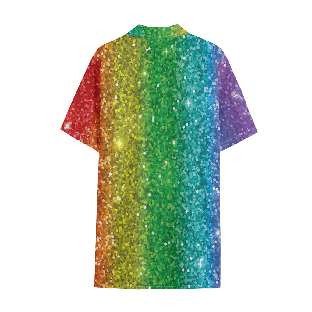 Rainbow (NOT Real) Glitter Print Cotton Hawaiian Shirt