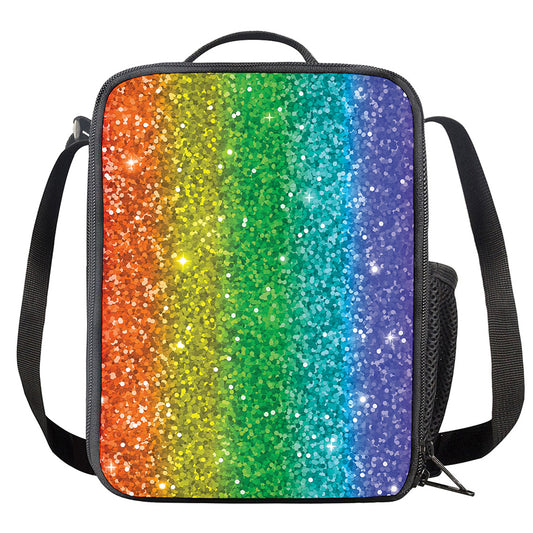 Rainbow (NOT Real) Glitter Print Crossbody Lunch Bag