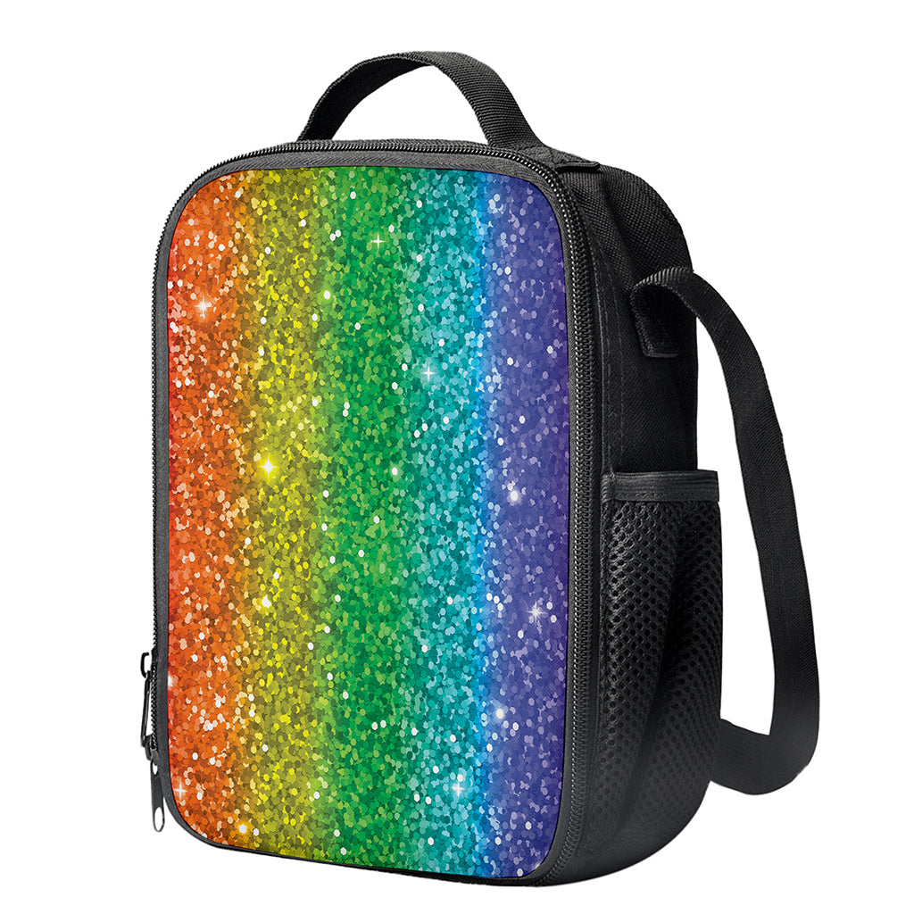 Rainbow (NOT Real) Glitter Print Crossbody Lunch Bag
