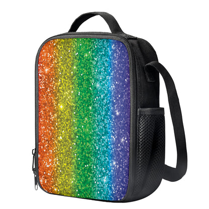 Rainbow (NOT Real) Glitter Print Crossbody Lunch Bag