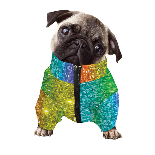 Rainbow (NOT Real) Glitter Print Dog Zip Up Jacket