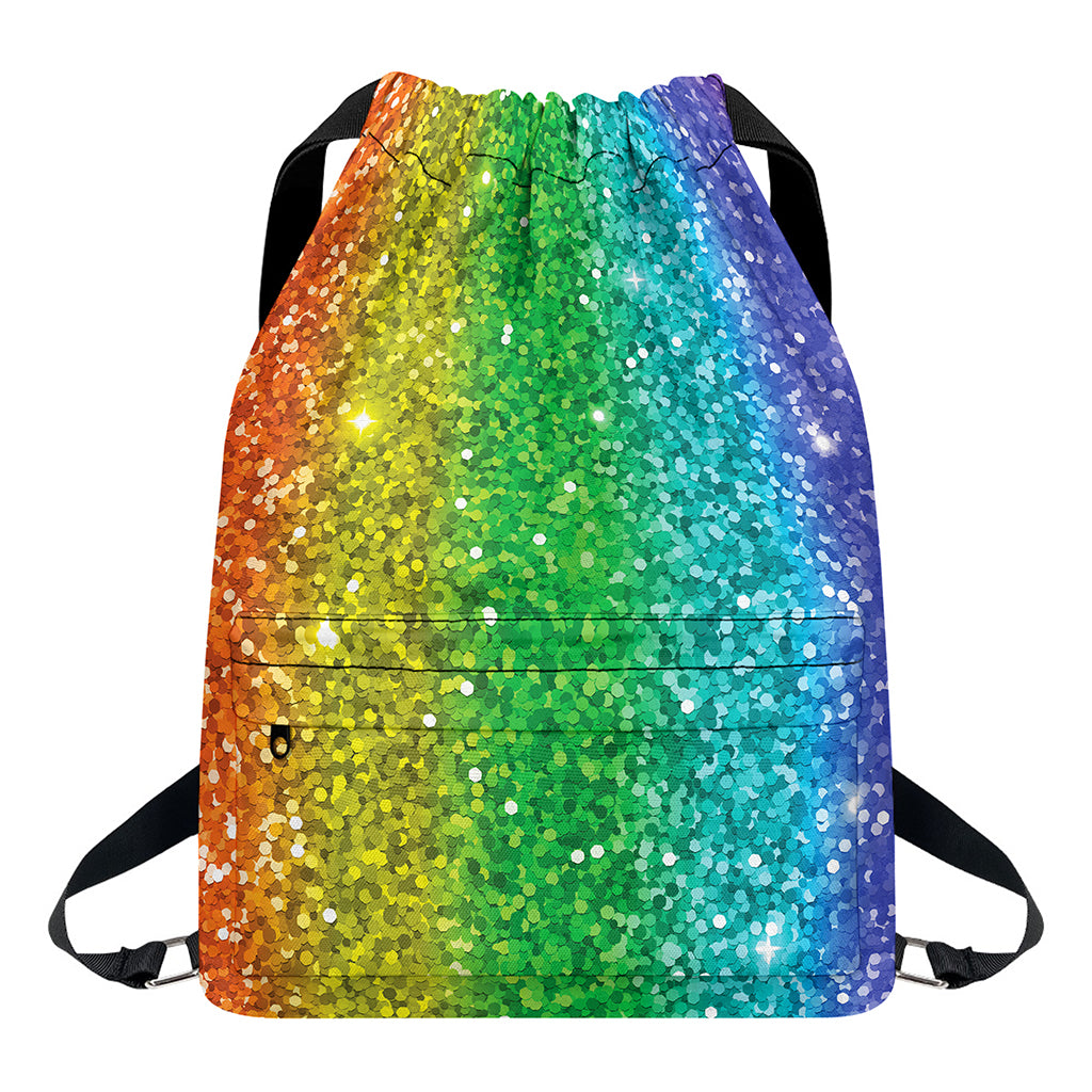 Rainbow (NOT Real) Glitter Print Drawstring Backpack