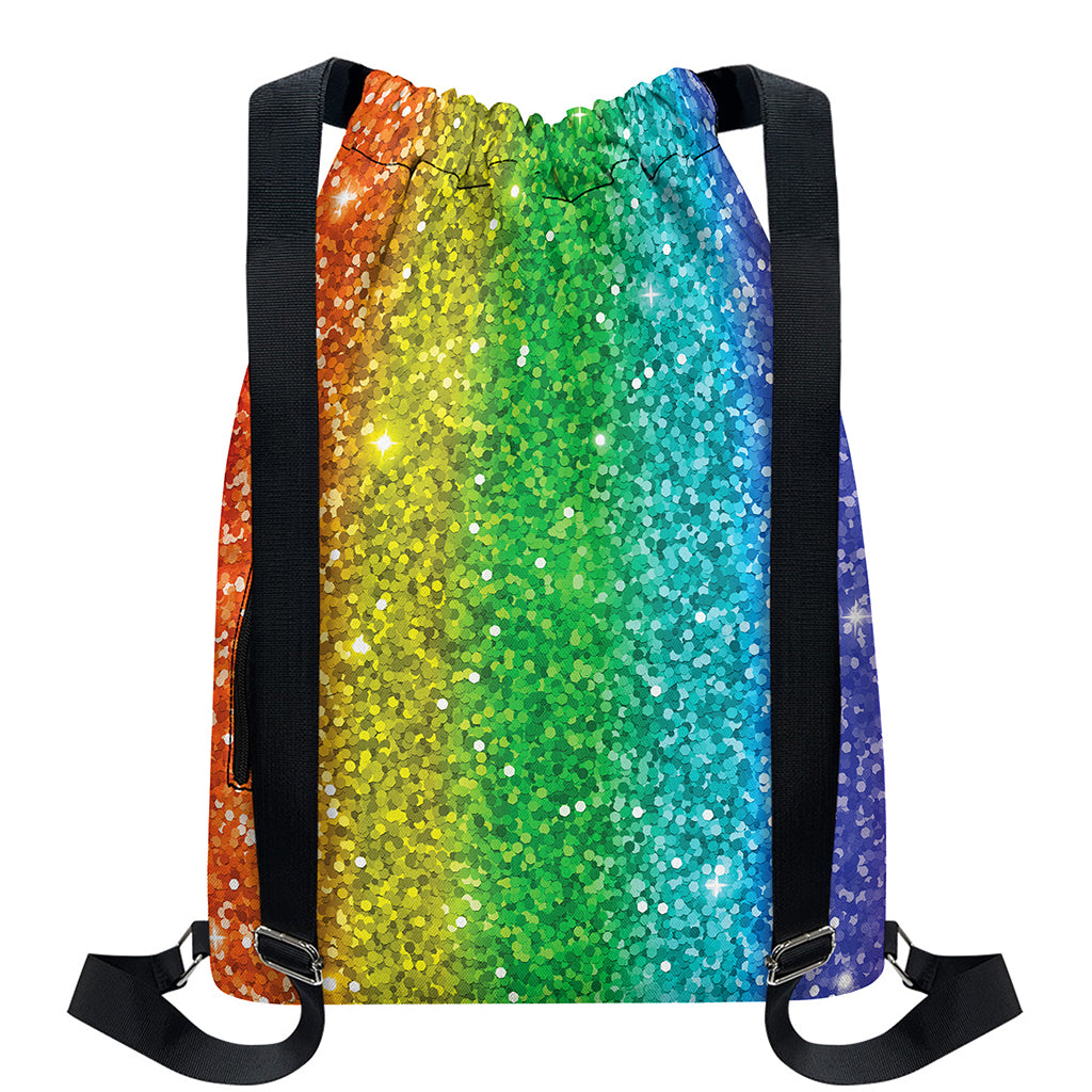 Rainbow (NOT Real) Glitter Print Drawstring Backpack
