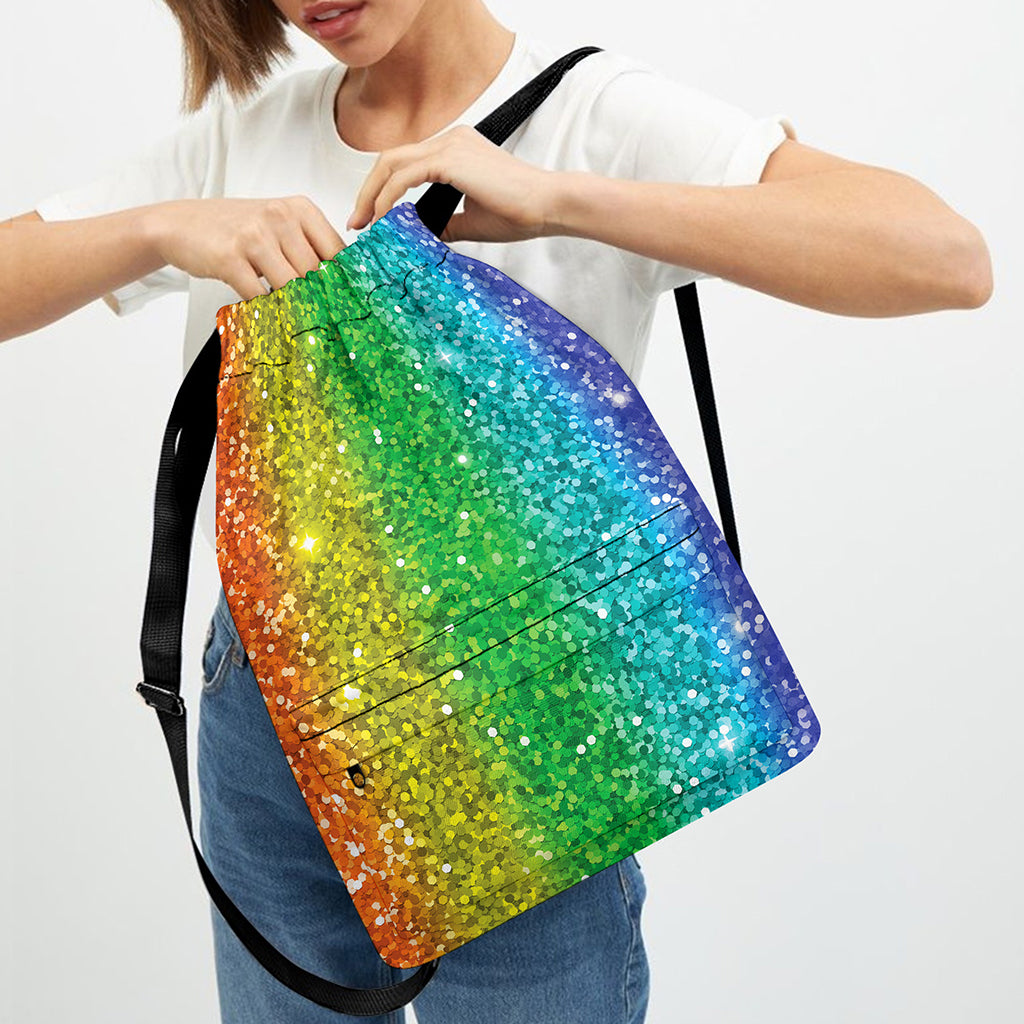 Rainbow (NOT Real) Glitter Print Drawstring Backpack