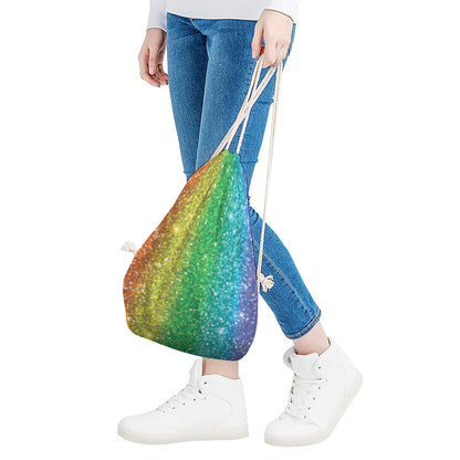 Rainbow (NOT Real) Glitter Print Drawstring Bag