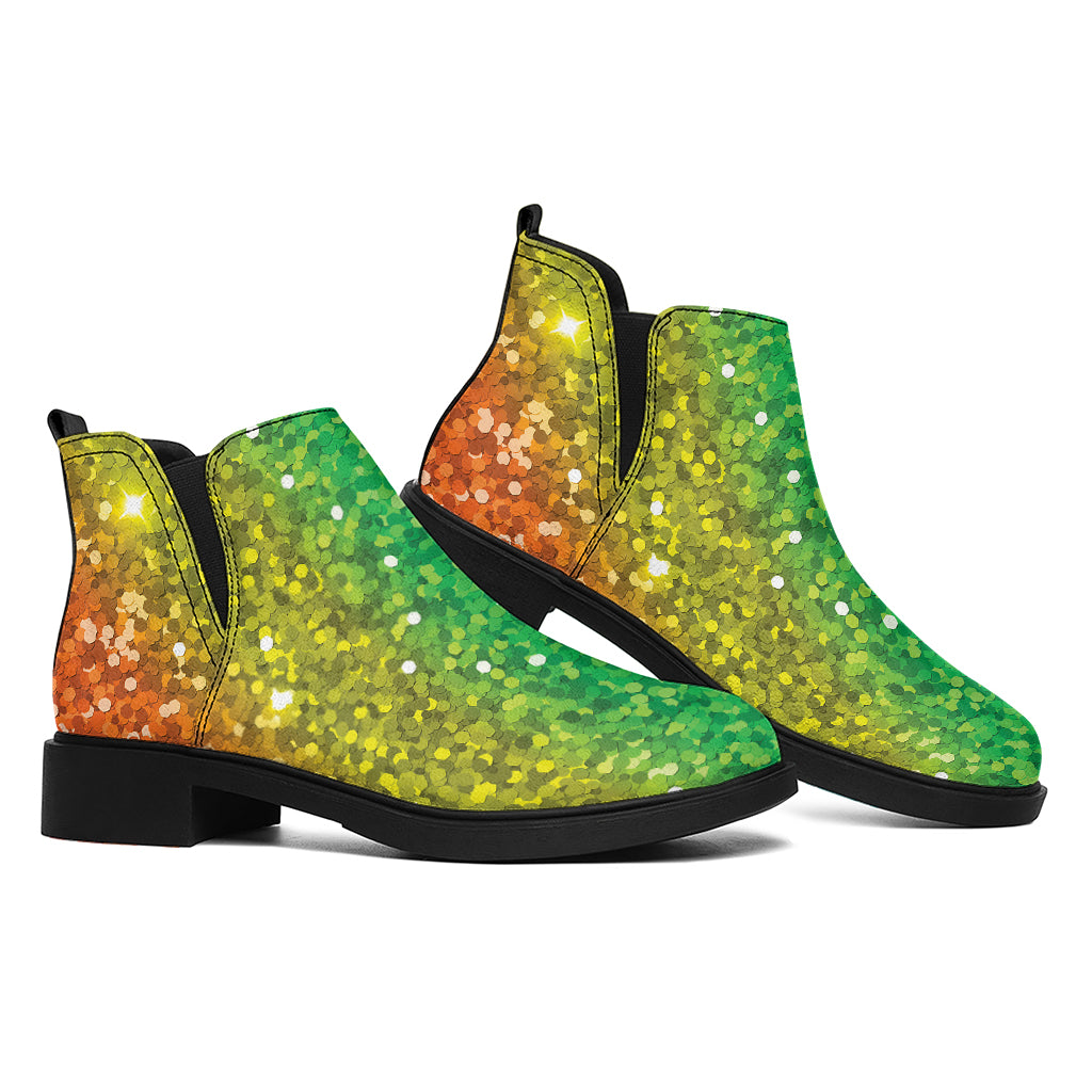 Rainbow (NOT Real) Glitter Print Flat Ankle Boots