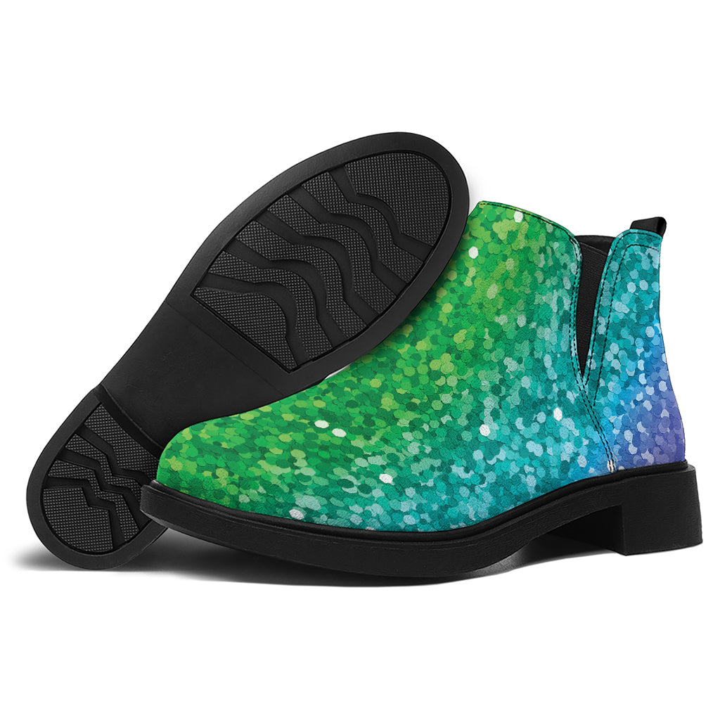 Rainbow (NOT Real) Glitter Print Flat Ankle Boots