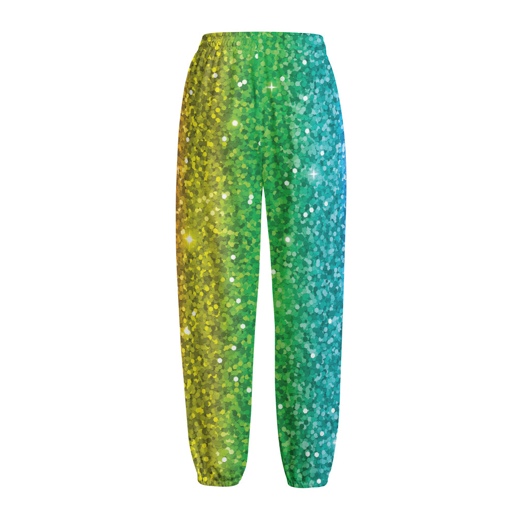 Rainbow (NOT Real) Glitter Print Fleece Lined Knit Pants