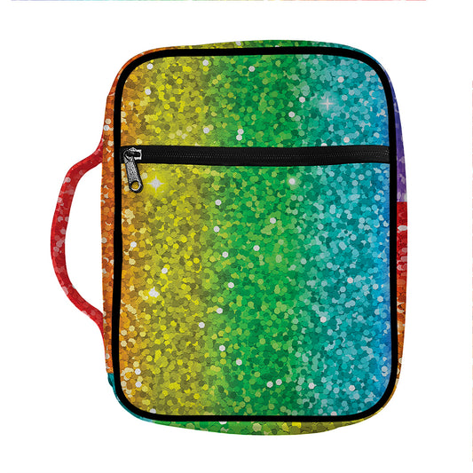 Rainbow (NOT Real) Glitter Print Front Pocket Bible Bag