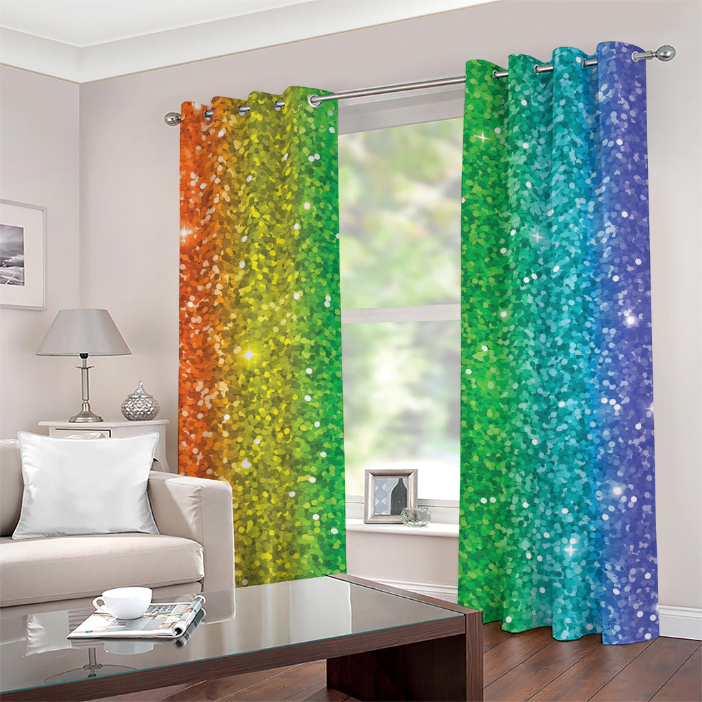 Rainbow (NOT Real) Glitter Print Grommet Curtains