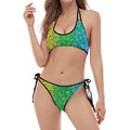 Rainbow (NOT Real) Glitter Print Halter Scoop Tie Side Bikini