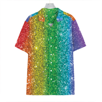 Rainbow (NOT Real) Glitter Print Hawaiian Shirt