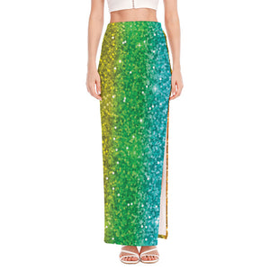 Rainbow (NOT Real) Glitter Print High Slit Maxi Skirt