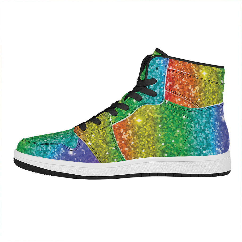 Rainbow (NOT Real) Glitter Print High Top Leather Sneakers