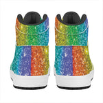 Rainbow (NOT Real) Glitter Print High Top Leather Sneakers