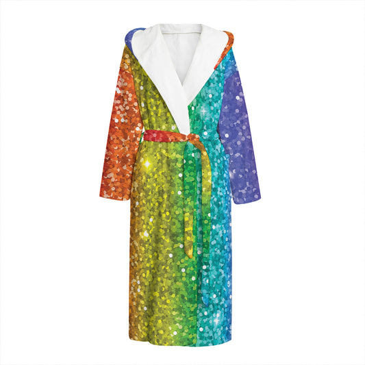 Rainbow (NOT Real) Glitter Print Hooded Bathrobe