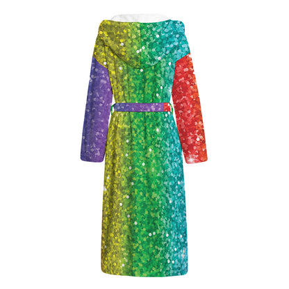 Rainbow (NOT Real) Glitter Print Hooded Bathrobe