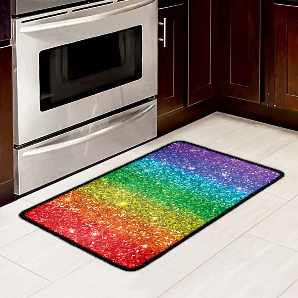 Rainbow (NOT Real) Glitter Print Kitchen Mat