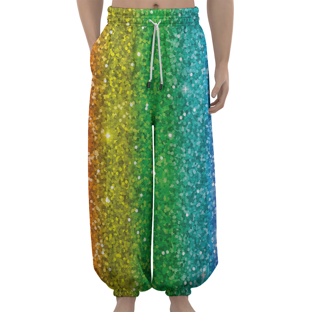 Rainbow (NOT Real) Glitter Print Lantern Pants