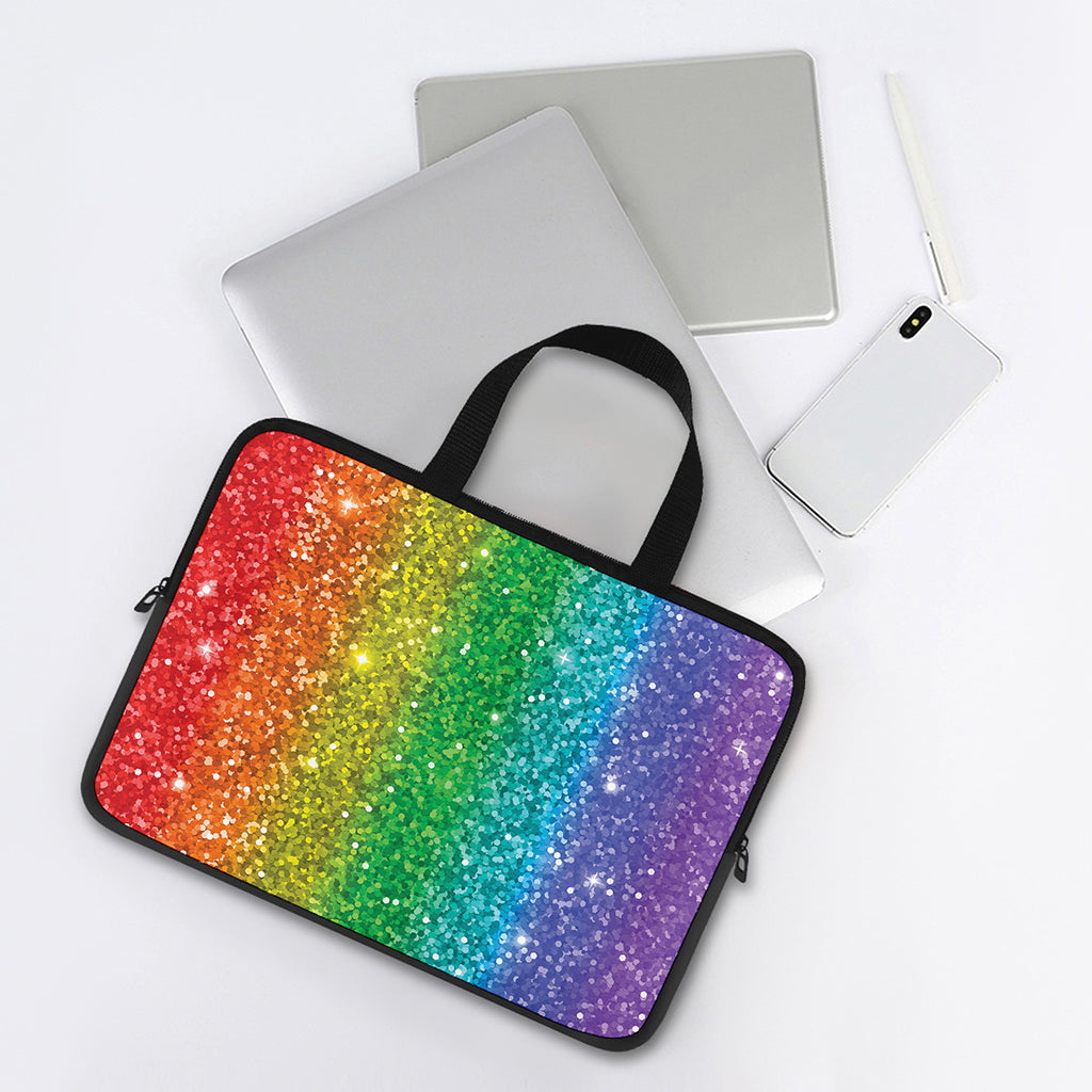 Rainbow (NOT Real) Glitter Print Laptop Sleeve With Handle