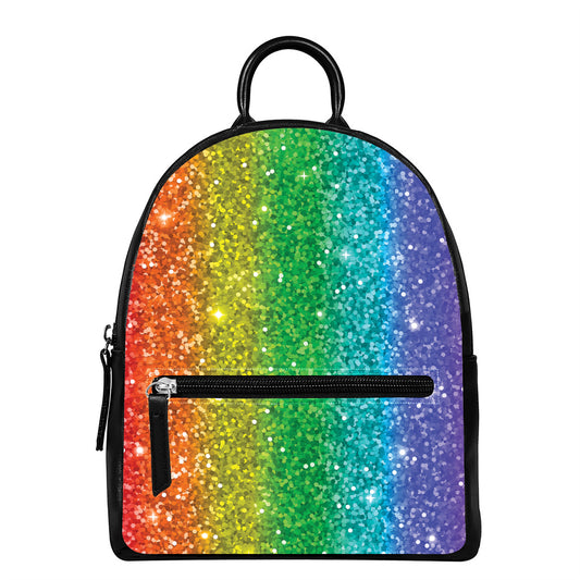 Rainbow (NOT Real) Glitter Print Leather Backpack