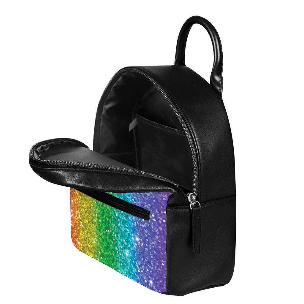 Rainbow (NOT Real) Glitter Print Leather Backpack