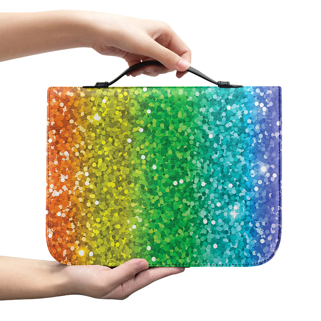 Rainbow (NOT Real) Glitter Print Leather Bible Cover