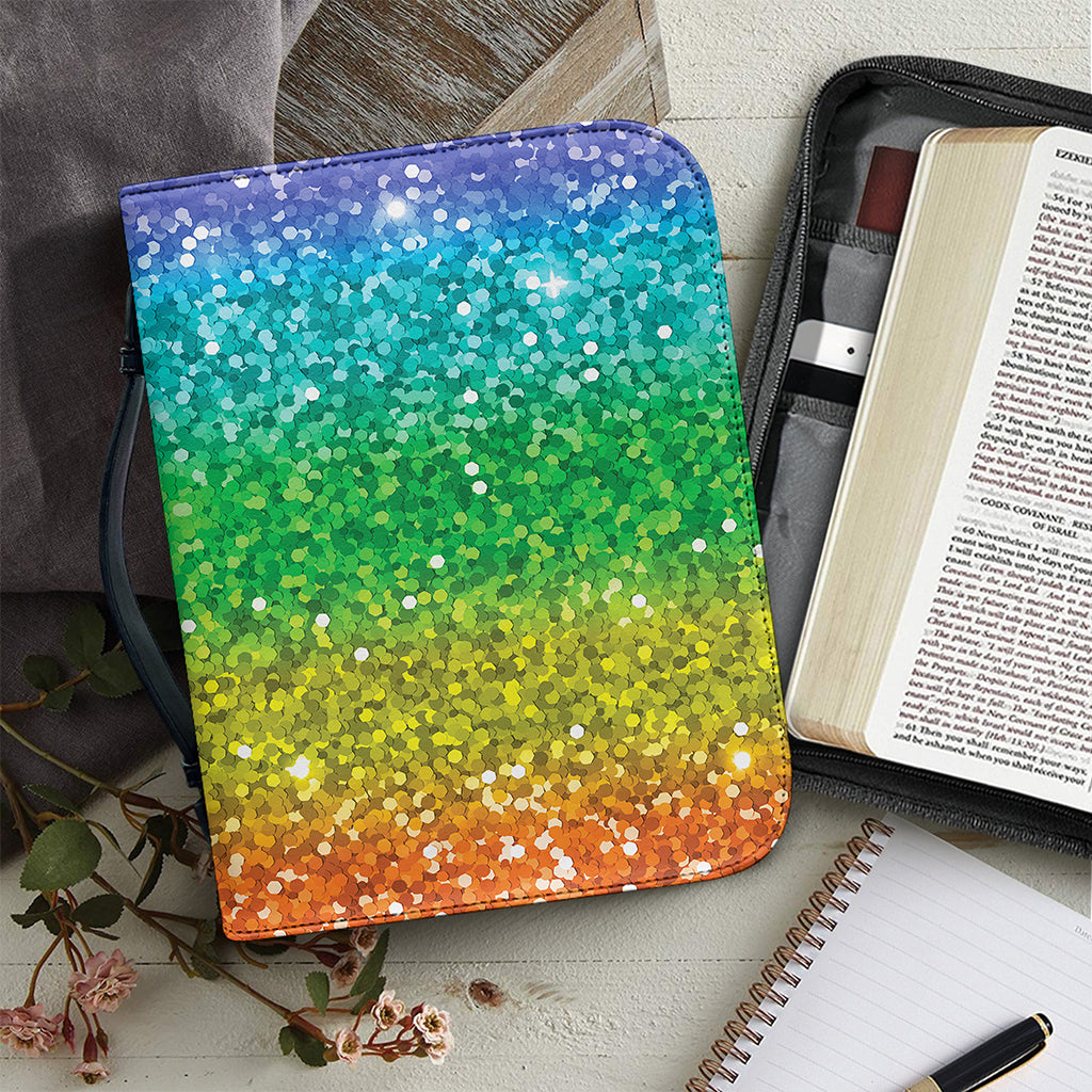 Rainbow (NOT Real) Glitter Print Leather Bible Cover