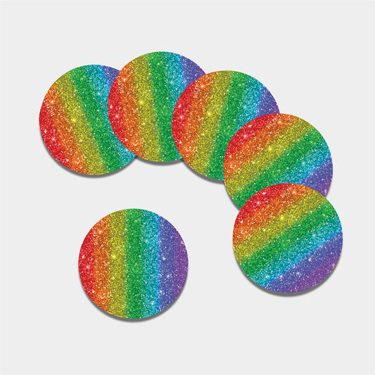 Rainbow (NOT Real) Glitter Print Leather Coaster Set
