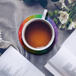 Rainbow (NOT Real) Glitter Print Leather Coaster Set