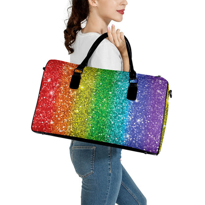 Rainbow (NOT Real) Glitter Print Leather Duffle Bag