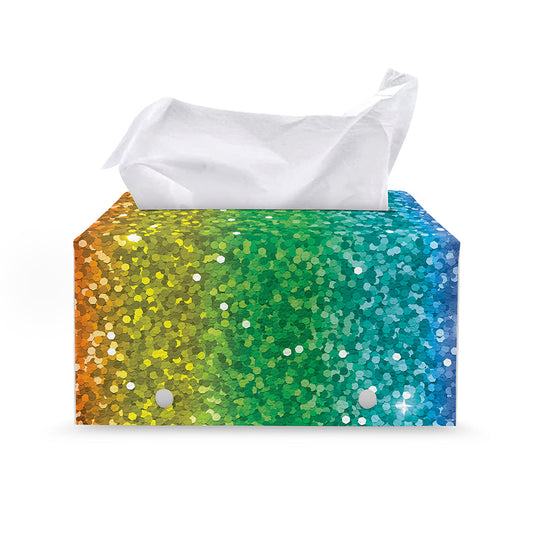 Rainbow (NOT Real) Glitter Print Leather Tissue Box Cover