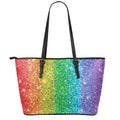 Rainbow (NOT Real) Glitter Print Leather Tote Bag With Zipper