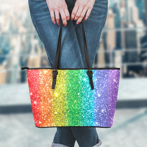 Rainbow (NOT Real) Glitter Print Leather Tote Bag