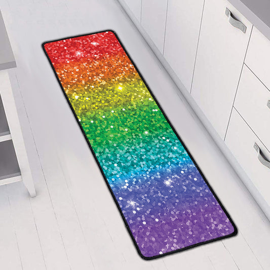 Rainbow (NOT Real) Glitter Print Long Kitchen Mat
