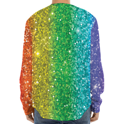 Rainbow (NOT Real) Glitter Print Long Sleeve Baseball Jersey