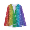 Rainbow (NOT Real) Glitter Print Long Sleeve Short Coat