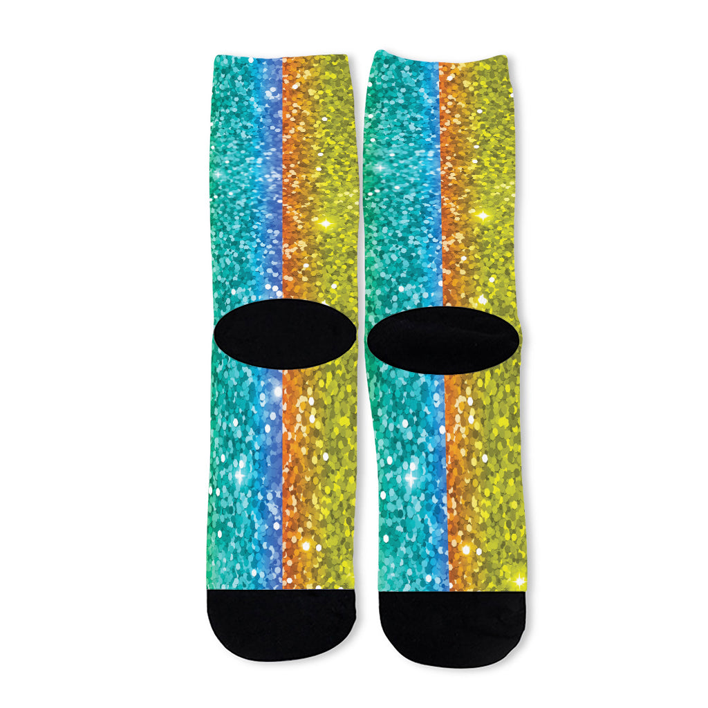 Rainbow (NOT Real) Glitter Print Long Socks