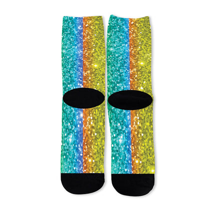 Rainbow (NOT Real) Glitter Print Long Socks