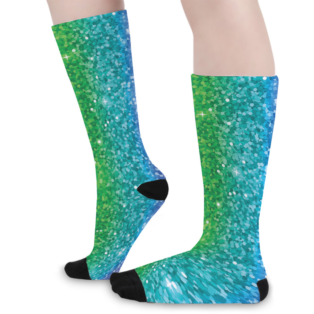 Rainbow (NOT Real) Glitter Print Long Socks