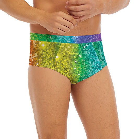 Rainbow (NOT Real) Glitter Print Men's Briefs