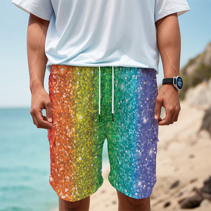 Rainbow (NOT Real) Glitter Print Men's Cargo Shorts