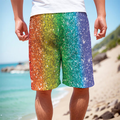 Rainbow (NOT Real) Glitter Print Men's Cargo Shorts