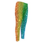 Rainbow (NOT Real) Glitter Print Men's Compression Pants