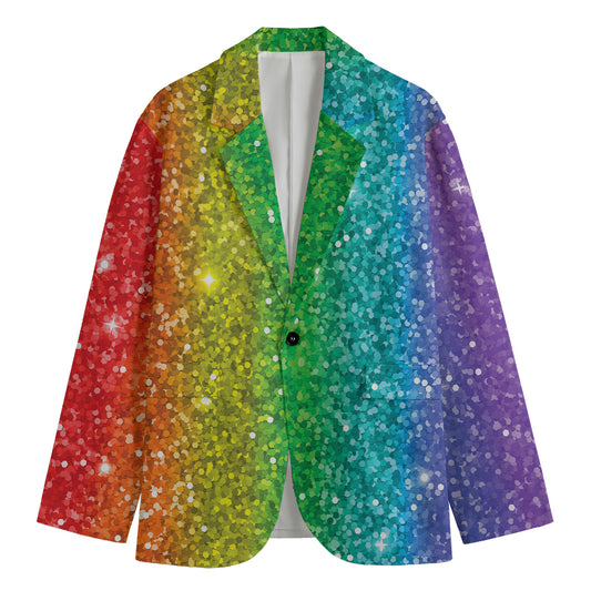 Rainbow (NOT Real) Glitter Print Men's Cotton Blazer