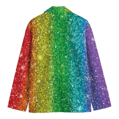 Rainbow (NOT Real) Glitter Print Men's Cotton Blazer