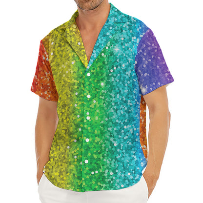 Rainbow (NOT Real) Glitter Print Men's Deep V-Neck Shirt