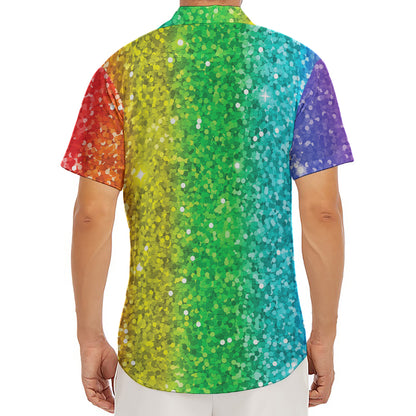 Rainbow (NOT Real) Glitter Print Men's Deep V-Neck Shirt