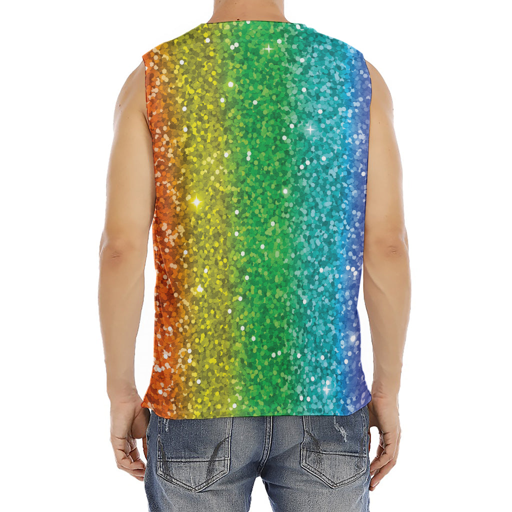 Rainbow (NOT Real) Glitter Print Men's Fitness Tank Top